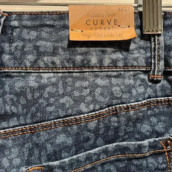 Curve Appeal Womens Size 4 Leopard Denim High Rise Wide Leg Jeans NWT - Picture 8 of 10